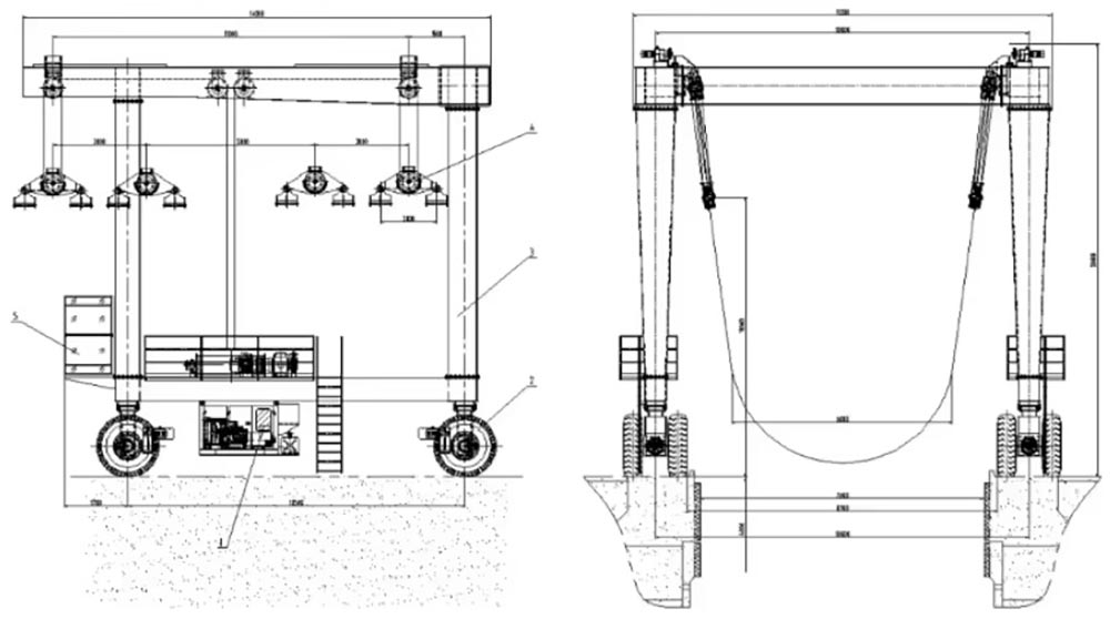 Mobile Boat Hoist Crane Product Sketch