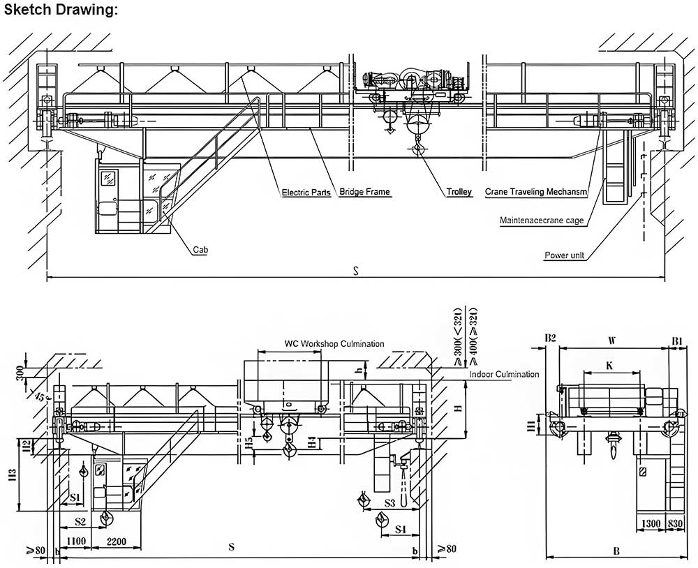 Double Girder Overhead Crane Sketch